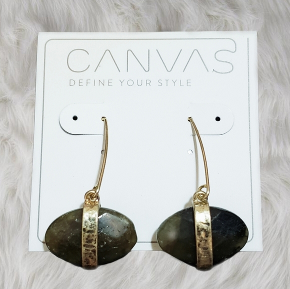 Canvas Jewelry - Olive Green Labradorite Oval Earrings Goldtone